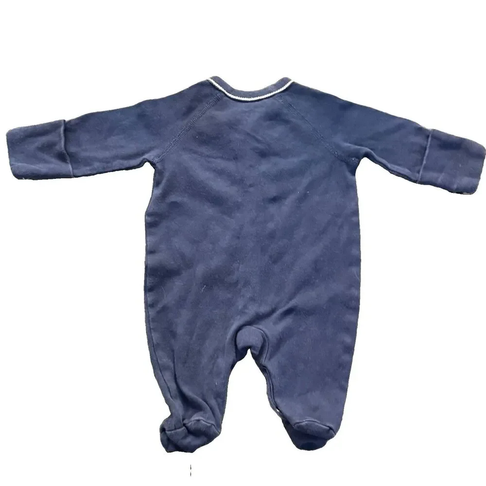 Ralph Lauren Blue Solid Cotton Knit LS Footed Snap One-Piece Sleeper NB